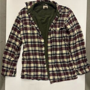 L.L. Bean Plaid Utility Jacket - Burgundy and Cream